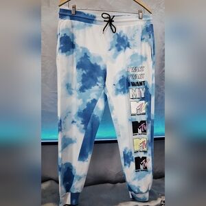 MTV Sweatpants Men's X-Large White Blue Tie-Dye